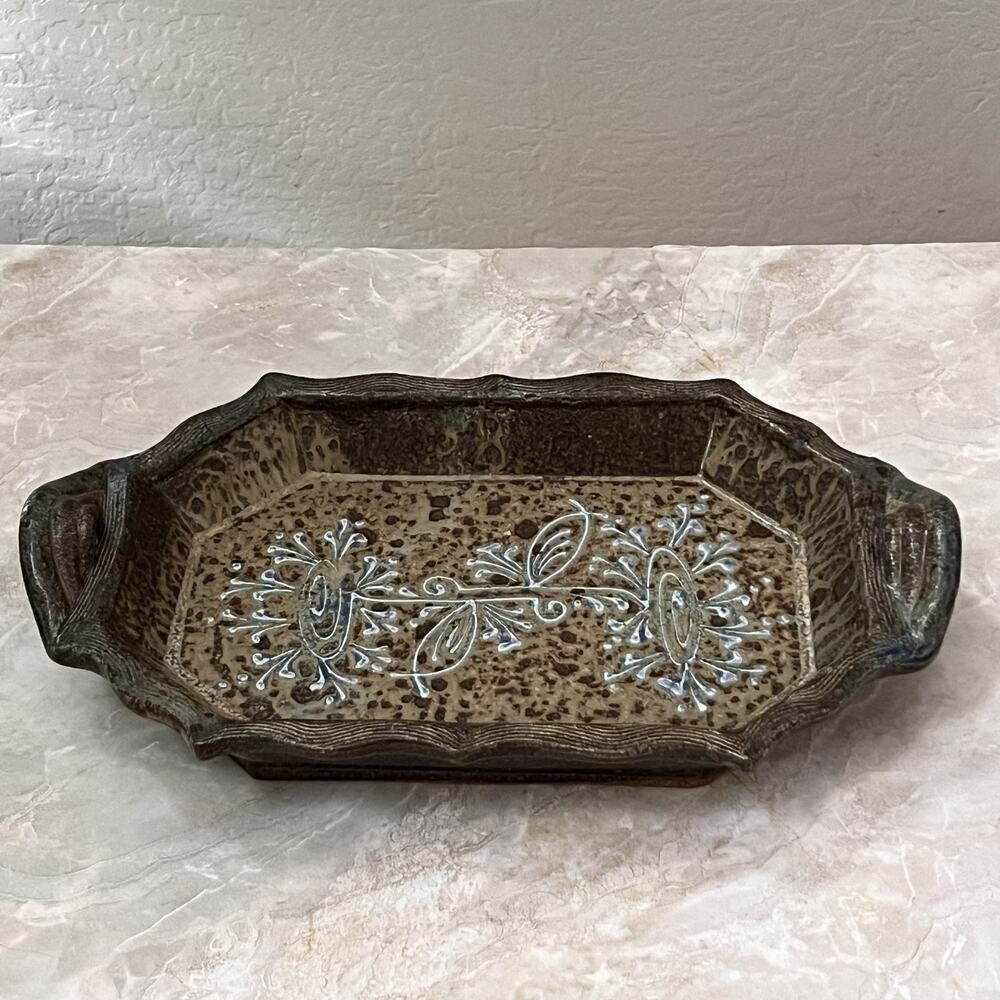 Art Studio Pottery Stoneware Serving Tray Brown 15"